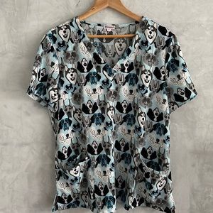 Dogs Print V Neck Short Sleeves Veternarian Scrubs. NWT